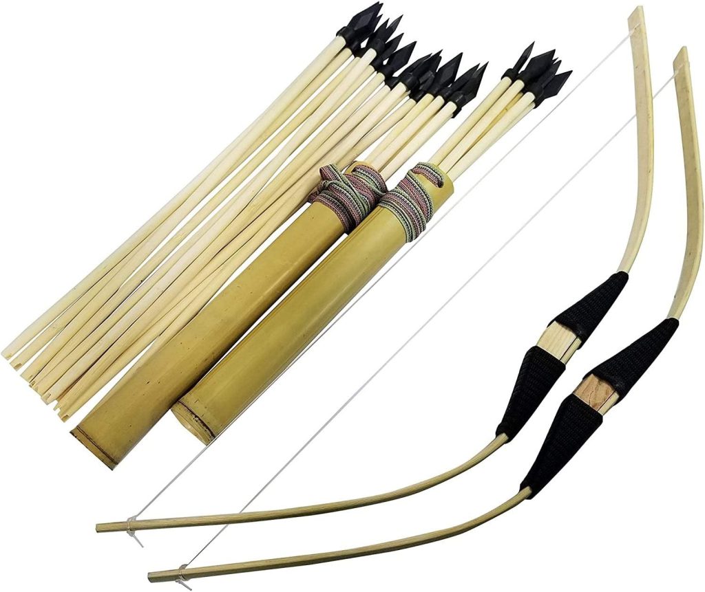 Adventure Awaits - 2-Pack Small Handmade Wooden Bow and Arrow Set - 20 Wood Arrows and 2 Quivers - for Outdoor Play