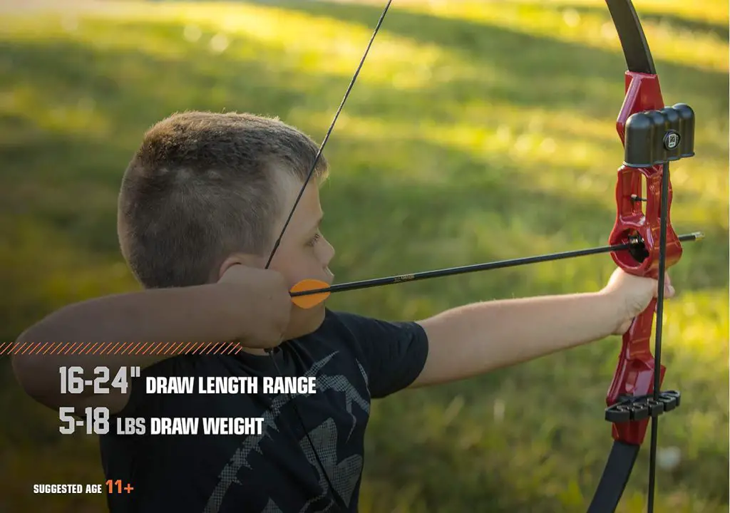 Bear Archery Flash Bow Set for Youth, Recommended Ages 11-14, Ambidextrous, Continuous Draw Weight Up to 18 lb., Continuous Draw Length Up to 24-inches