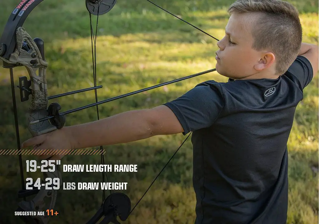 Bear Archery Warrior Bow Set for Youth, Recommended Ages 11-14, Right Handed, Up to 29 lb. Draw Weight, Up to 25-inch Draw Length