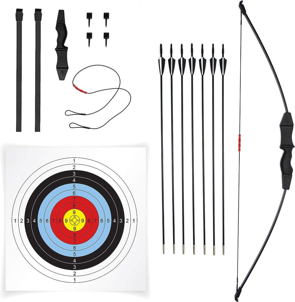 JAKUNA 45 Bow and Arrow Recurve Set for Youth Beginners Bow kit for Backyard Sport Archery Set with 7 Arrows 10 Target Face 18Lb for Teens and Junior Gift Outdoor Sports