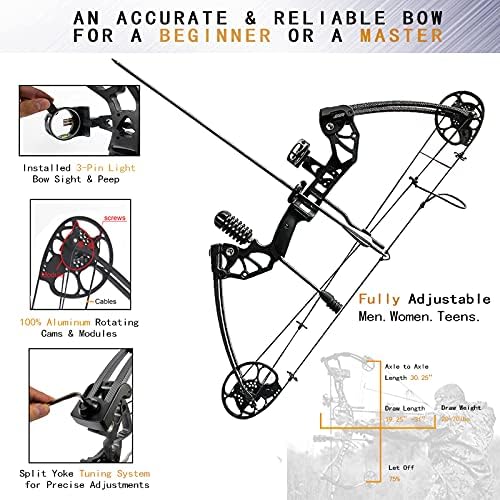 PANDARUS Compound Bow Draw Weight 0-70 Lbs for Pull Beginner and Intermediate Archer Fully Adjustable 19.25-31 with All Accessories, up to IBO 320 fps,Package with Archery Hunting Equipment New 2023