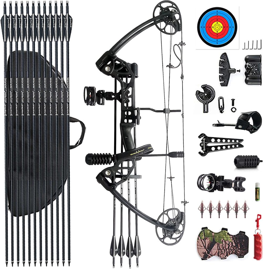 PANDARUS Compound Bow Draw Weight 0-70 Lbs for Pull Beginner and Intermediate Archer Fully Adjustable 19.25-31 with All Accessories, up to IBO 320 fps,Package with Archery Hunting Equipment New 2023