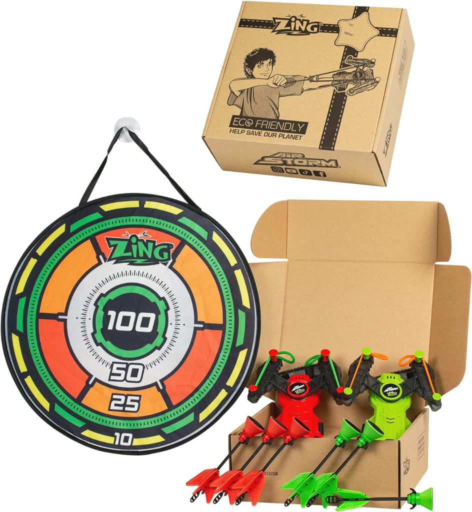 Zing Air Storm Wrist Bow Pack - Includes 2 Wrist Bows, 6 Arrows and 1 Target, Launches up to 45 Feet, Safe for Indoor Play