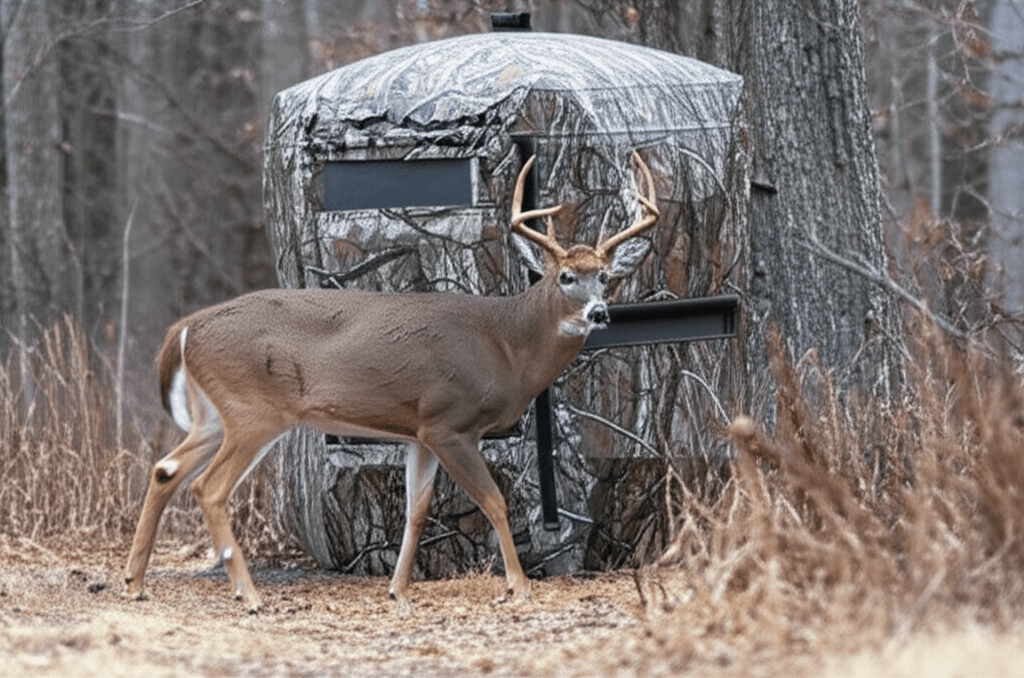Generate a high-quality, relevant image prompt for an article about: Are Deer Afraid Of Ground Blind