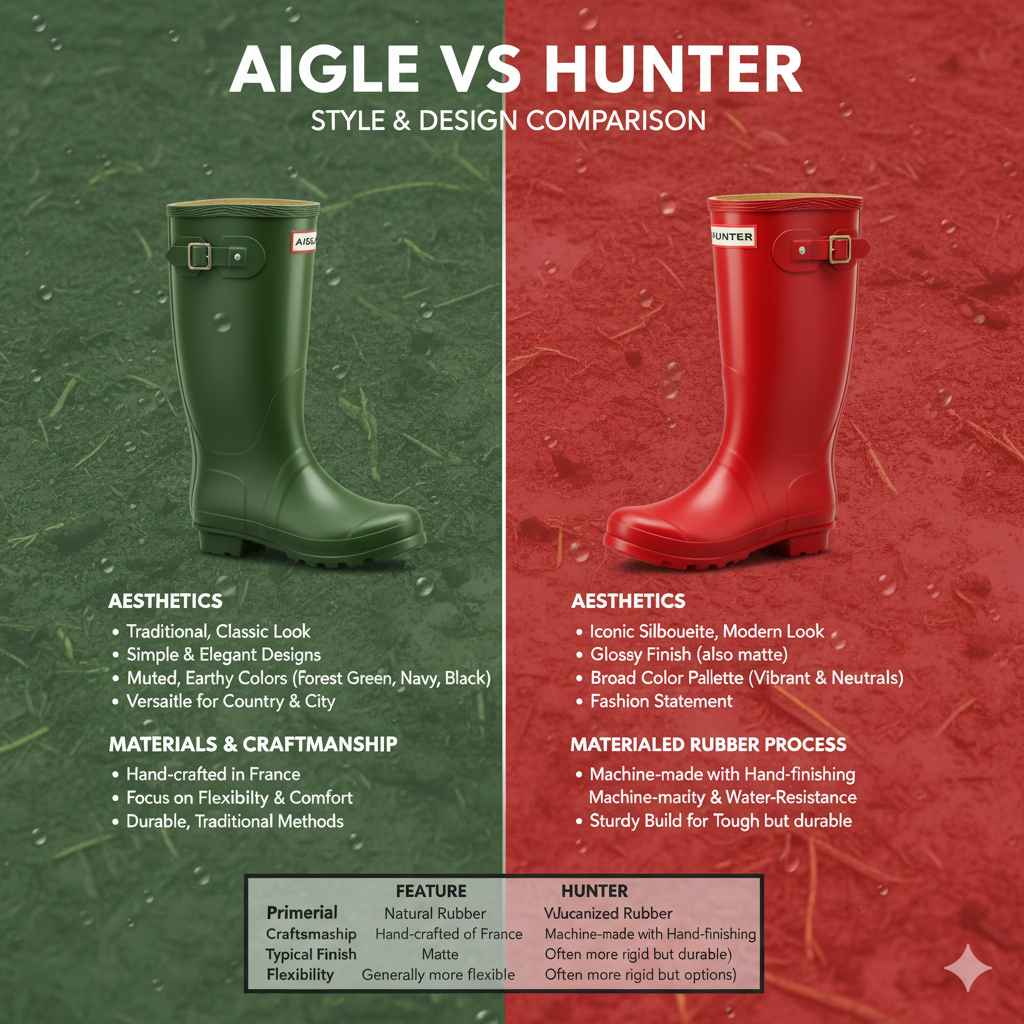 Aigle Rain Boots vs Hunter Style and Design
