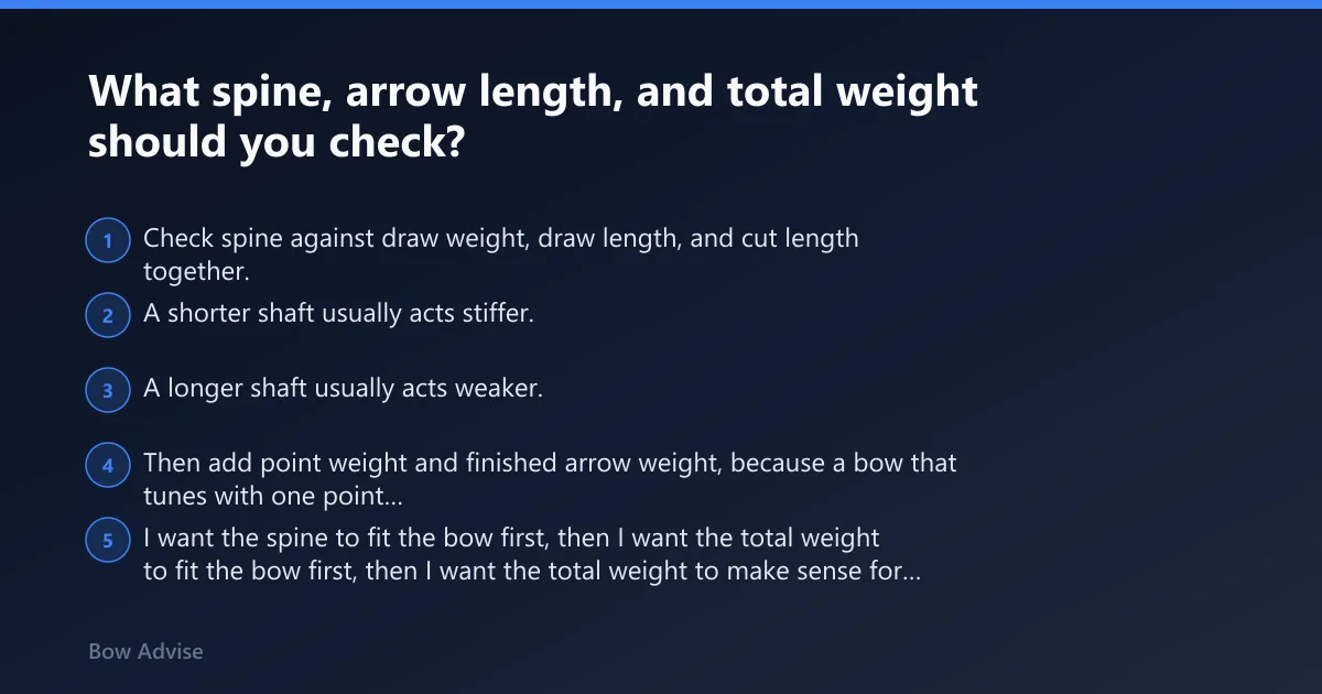 Steps: What spine, arrow length, and total weight should you check?