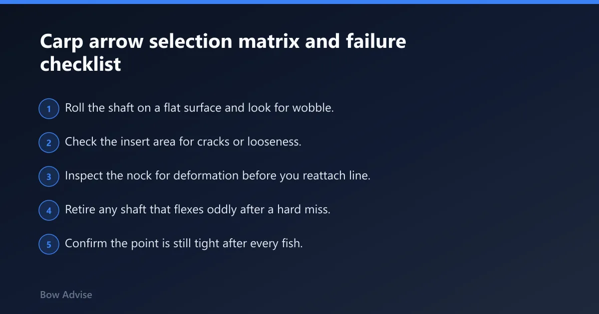 Steps: Carp arrow selection matrix and failure checklist