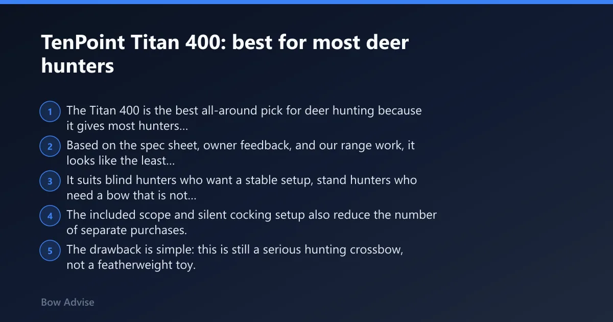 Steps: TenPoint Titan 400: best for most deer hunters