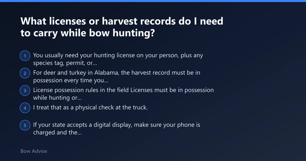 Steps: What licenses or harvest records do I need to carry while bow hunting?
