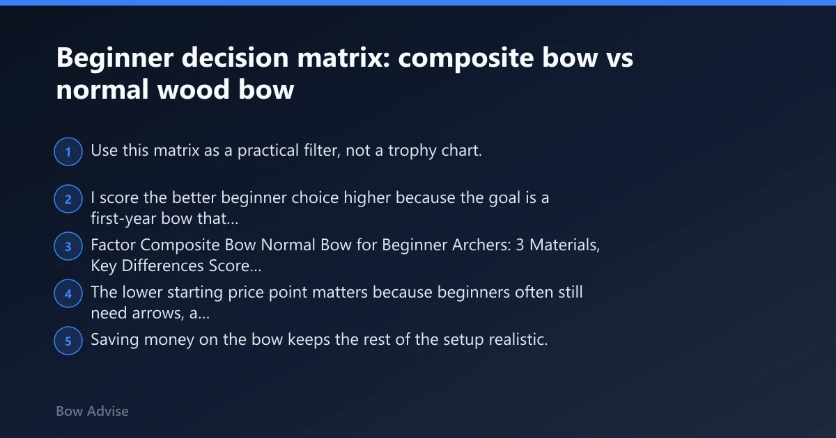 Steps: Beginner decision matrix: composite bow vs normal wood bow