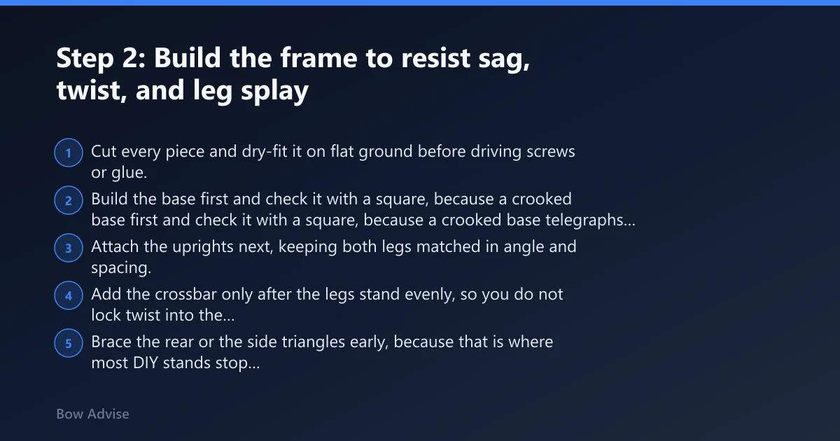 Steps: Step 2: Build the frame to resist sag, twist, and leg splay
