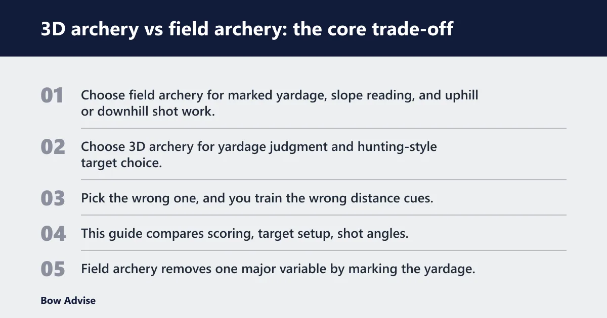 Steps: 3D archery vs field archery: the core trade-off