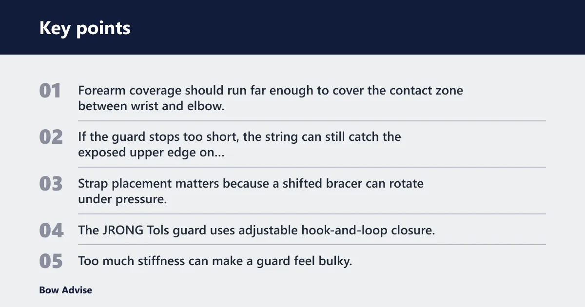 Key points: Arm guard or bracer: best for string slap