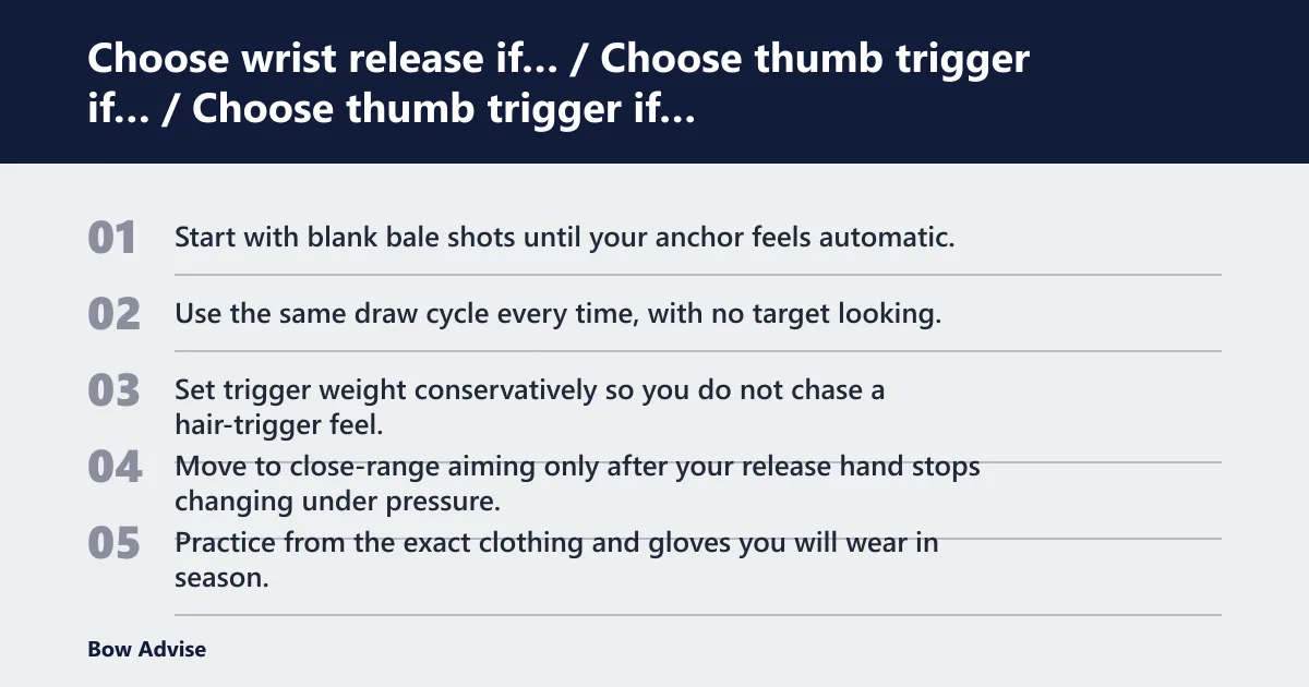 Steps: Choose wrist release if… / Choose thumb trigger if…