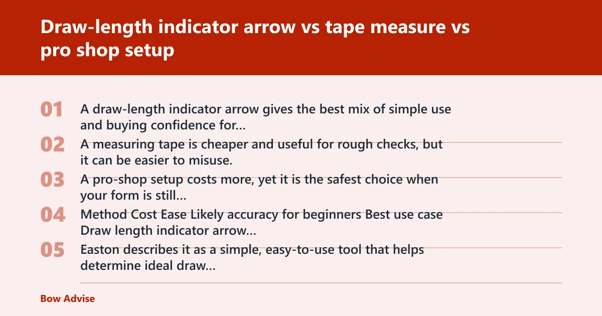 Steps: Draw-length indicator arrow vs tape measure vs pro shop setup