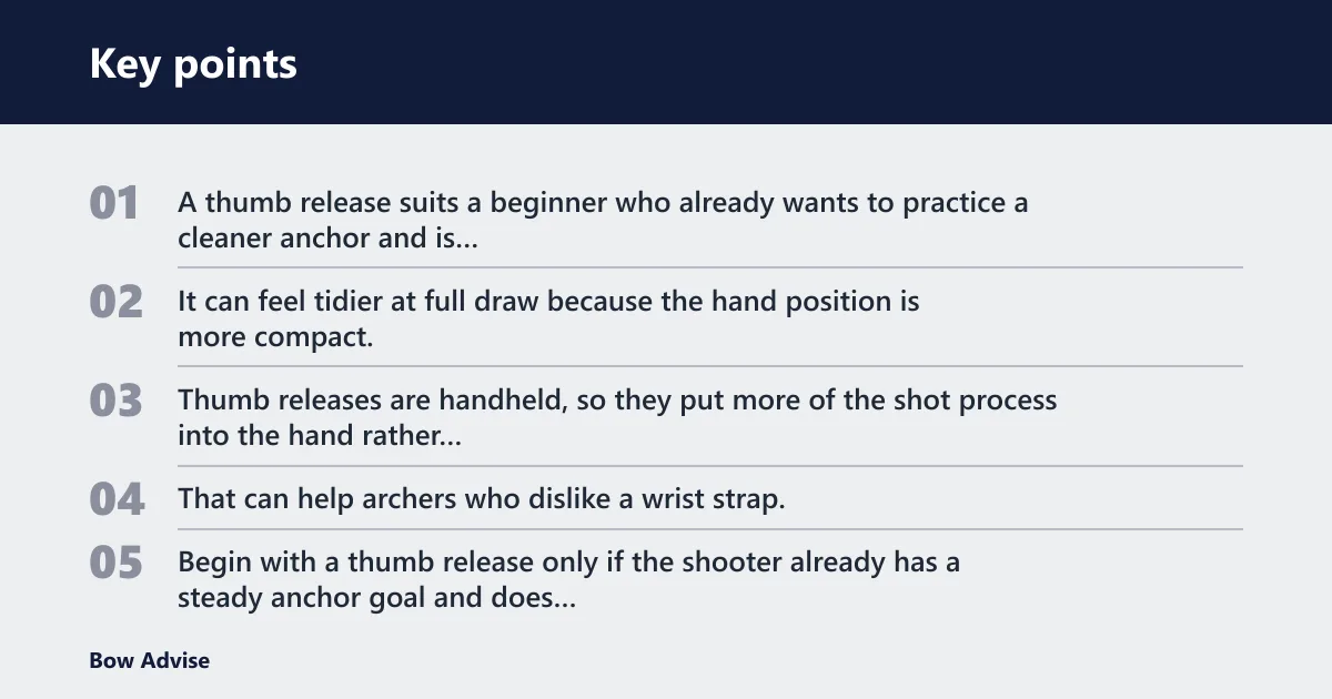Key points: Thumb release: best for a cleaner anchor