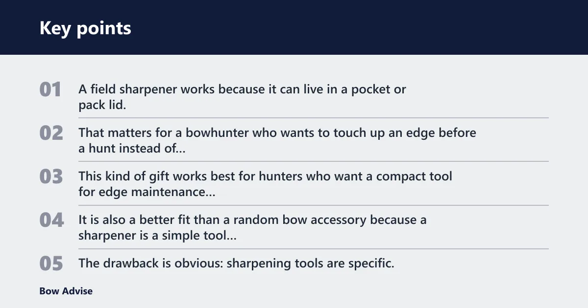 Key points: Field sharpener: best for broadheads