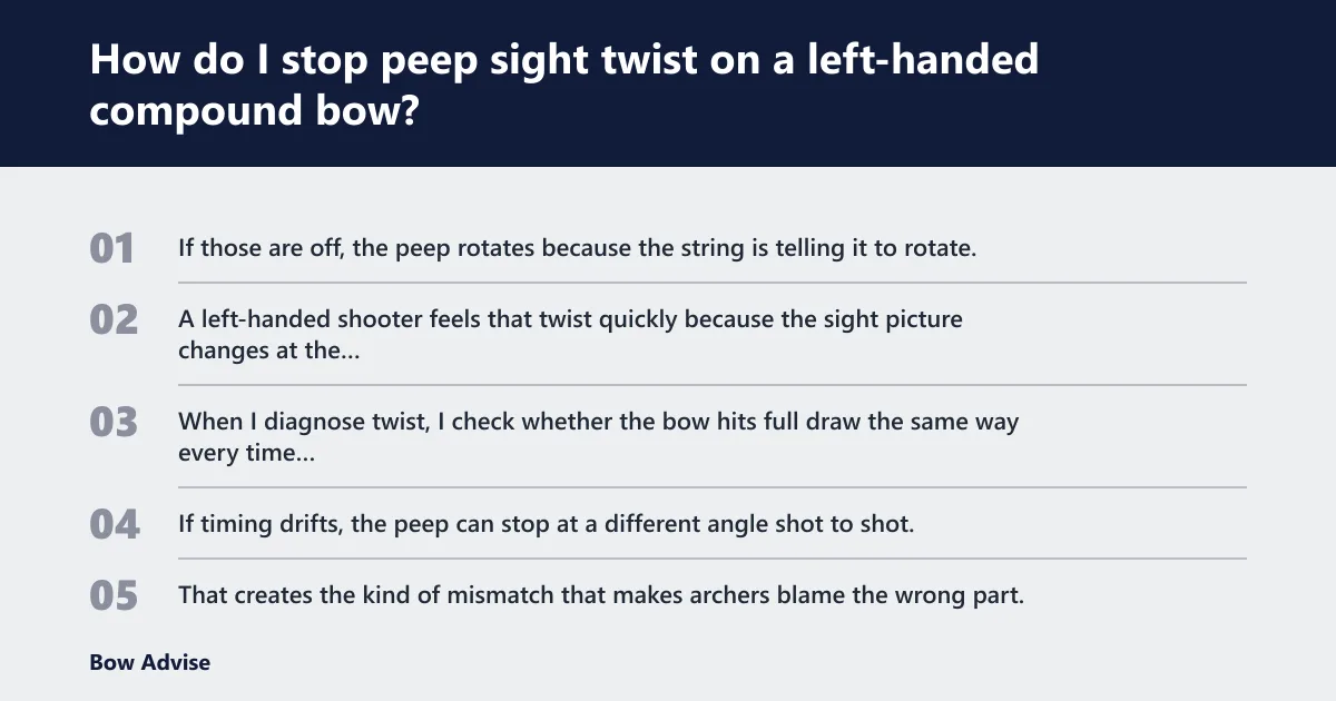 Steps: How do I stop peep sight twist on a left-handed compound bow?