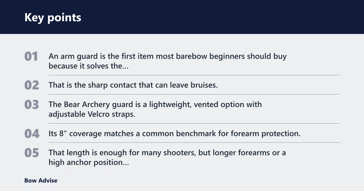 Key points: Arm guard: best for string slap protection