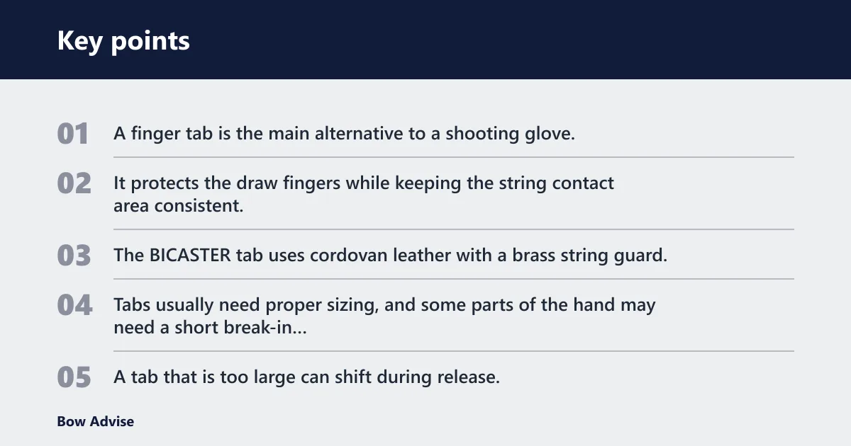 Key points: Finger tab: best for recurve-style finger protection