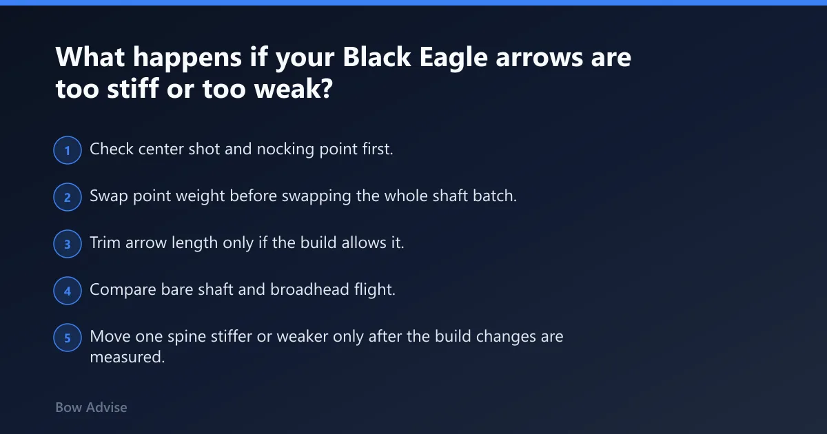 Steps: What happens if your Black Eagle arrows are too stiff or too weak?