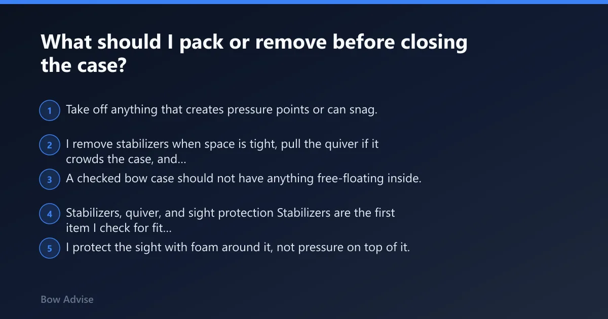 Steps: What should I pack or remove before closing the case?