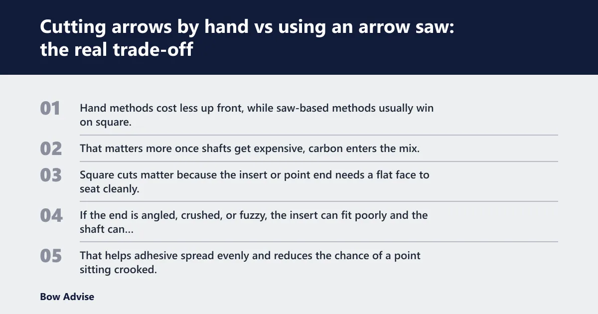 Steps: Cutting arrows by hand vs using an arrow saw: the real trade-off