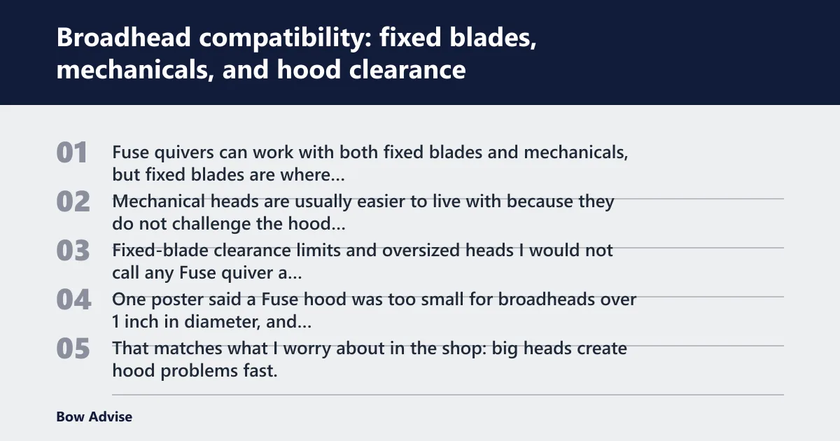 Steps: Broadhead compatibility: fixed blades, mechanicals, and hood clearance