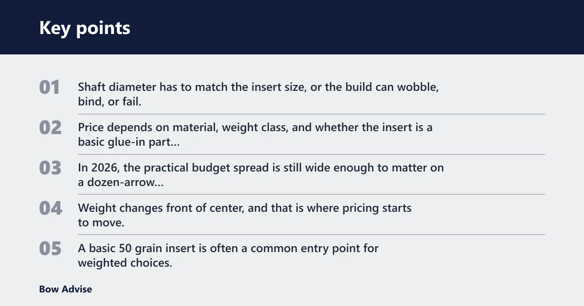 Key points: Arrow insert prices by material