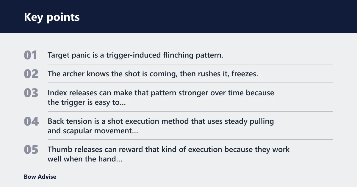 Key points: Is a thumb release safer if target panic is already showing up?