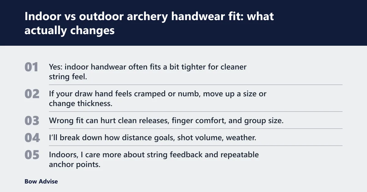 Steps: Indoor vs outdoor archery handwear fit: what actually changes