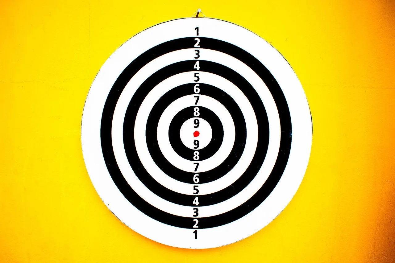 Morrell Yellow Jacket target beside a compound bow with field-tip arrows outdoors
